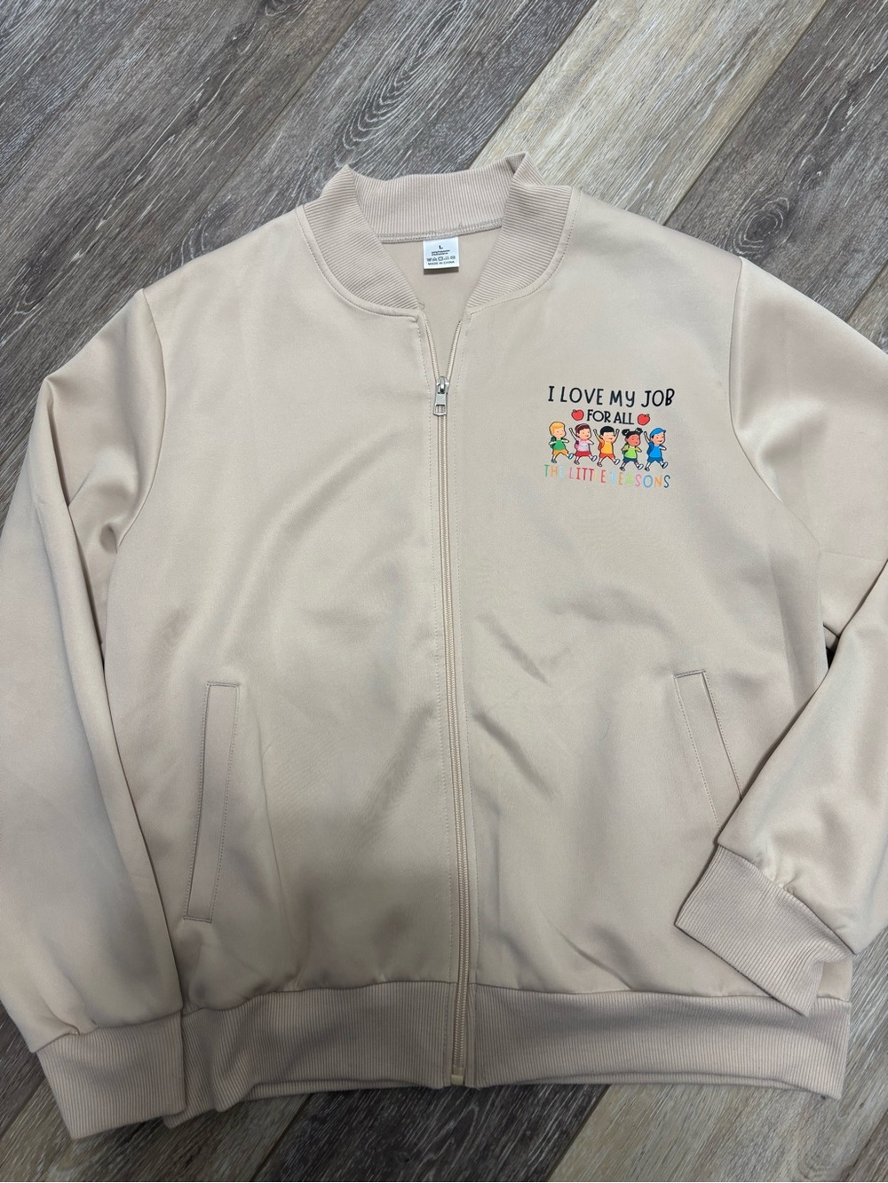 I Love My Job Beige Zip-Front Bomber Sweatshirt